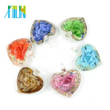 Fashion Heart Shaped Coloured Glaze Pendants with inner flower 12pcs/box, MC0075